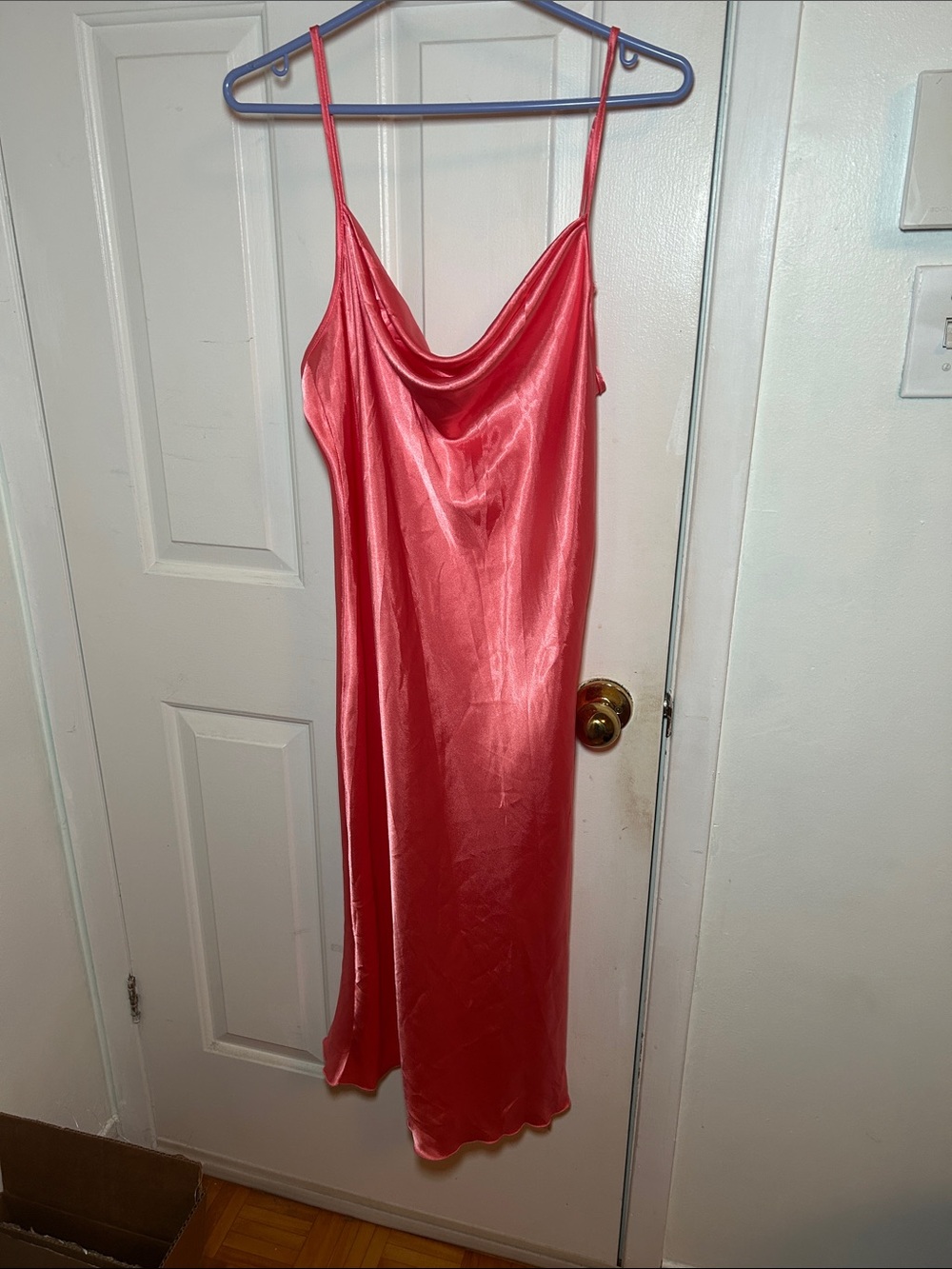 Bebe Satin Cowl Neck Slip Dress - Coral Pink